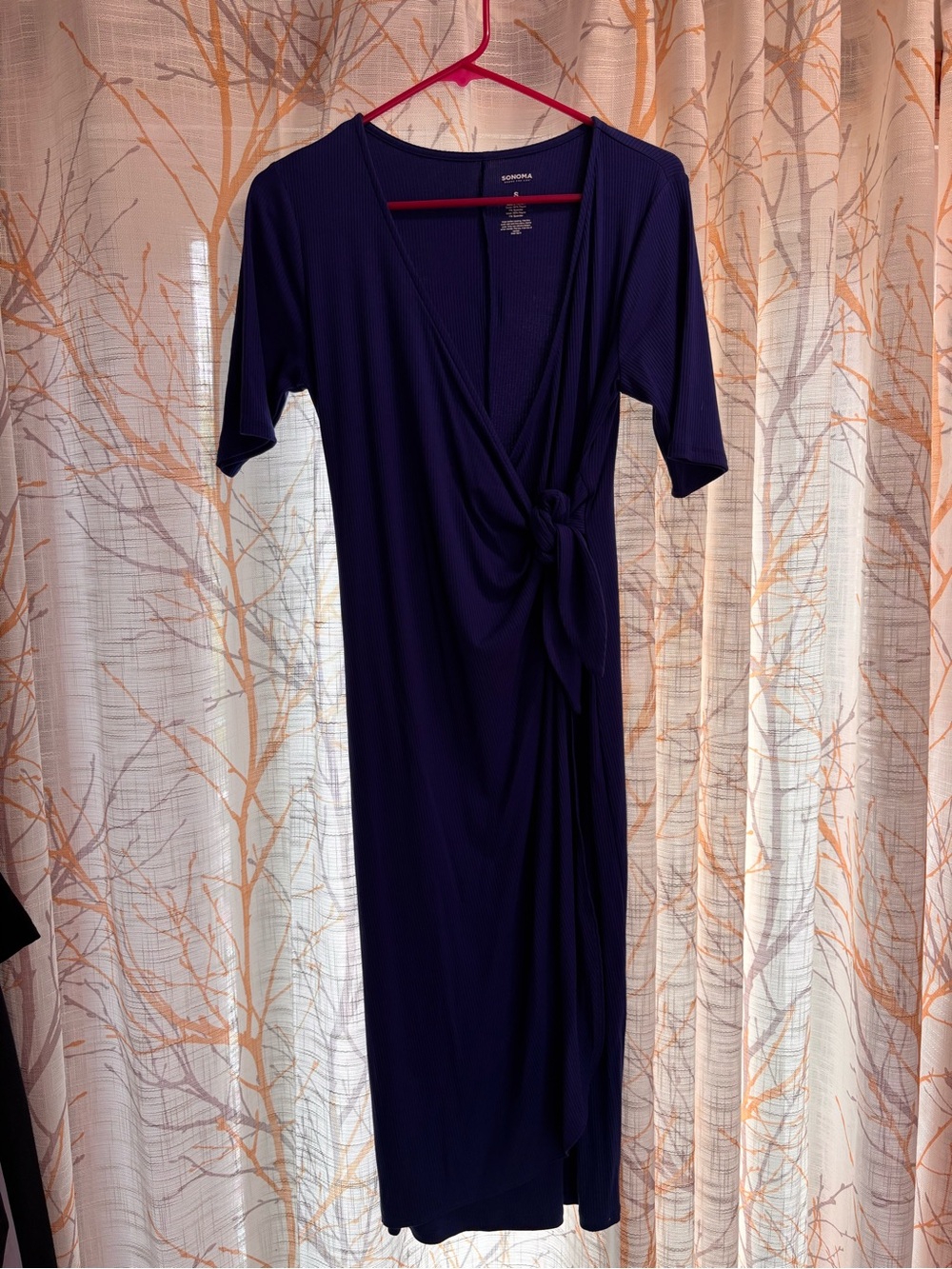 Maternity Sonoma Deep Navy Wrap Midi Dress with Side Knot (Never been worn)